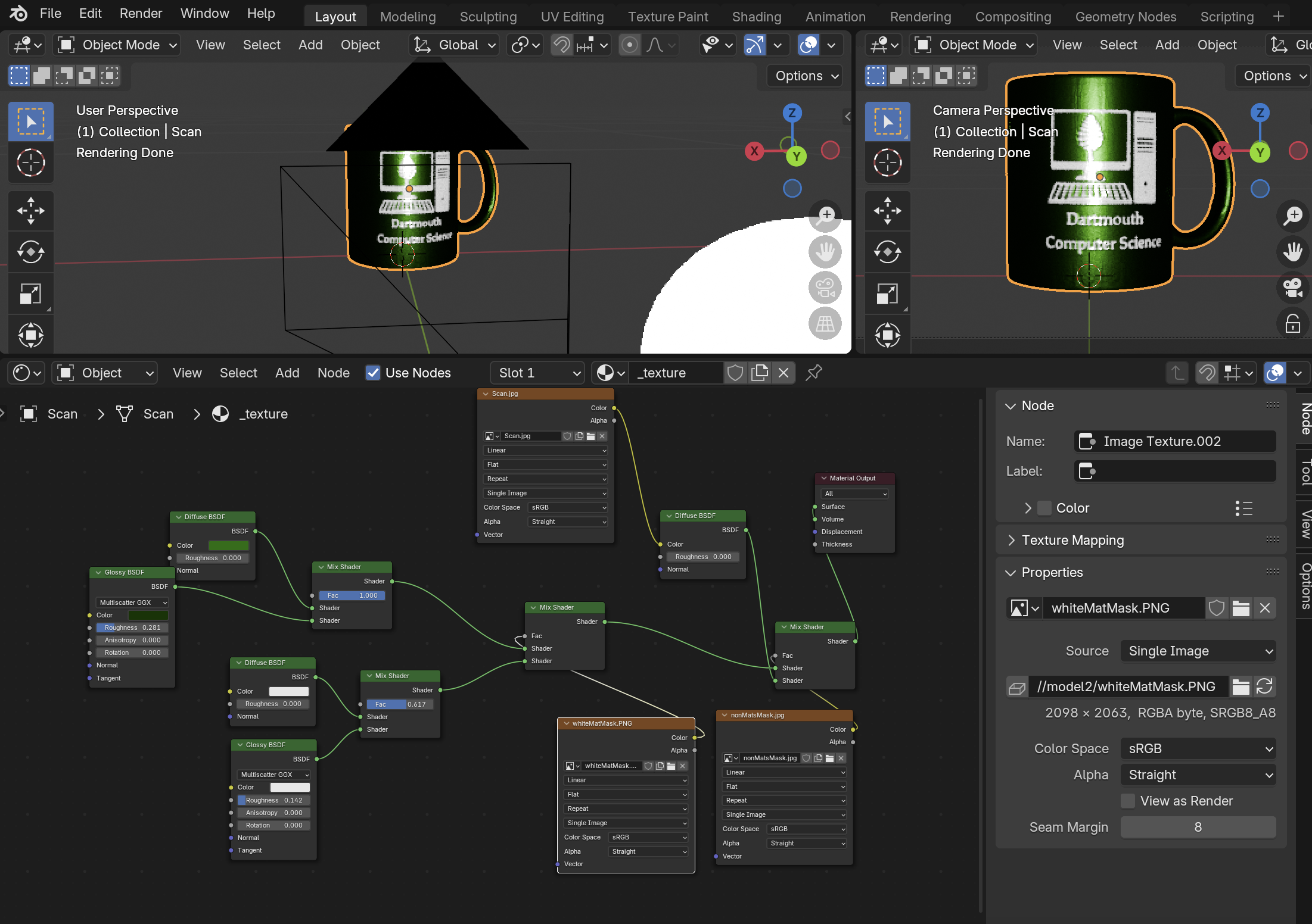 The cup shader set up in blender
